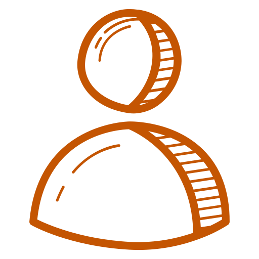 Simple orange outline of a user icon showing a circular head and half-oval body with shading detail on the right side.